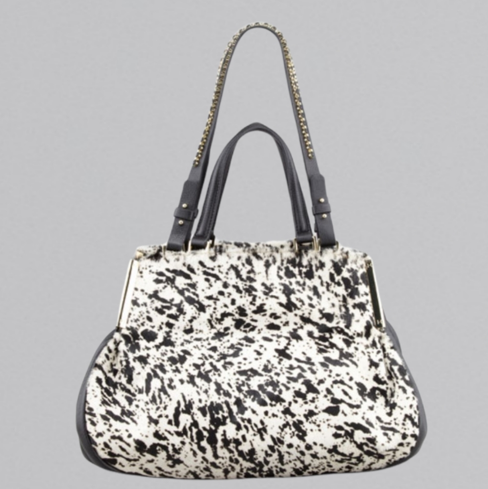 Halston Heritage Double-Handle Calf Hair Satchel 